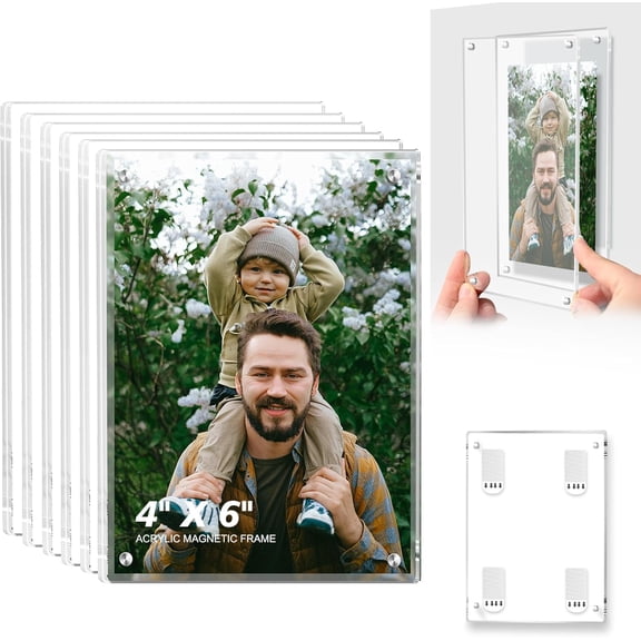 6 Pack 4x6 Magnetic Acrylic Picture Frame, Clear Wall Photo Display