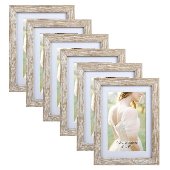 6 Pack 4x6 Picture Frames Set Matted to Display Photos 4x6 with Mat or 5x7 without Mat for Wall and Tabletop Decoration,Gray