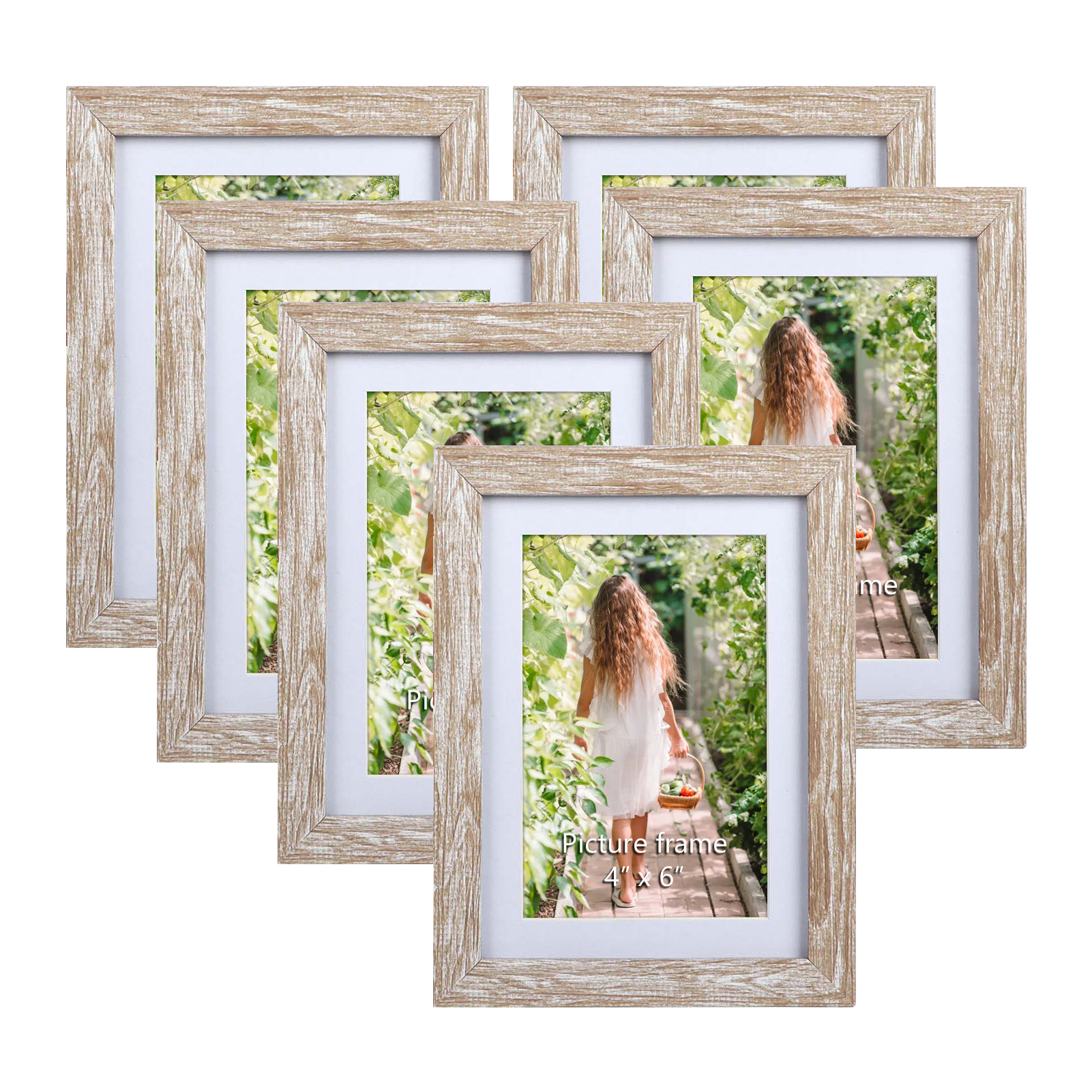 6 Pack 4x6 Picture Frames Set Matted to Display Photos 4x6 with Mat or