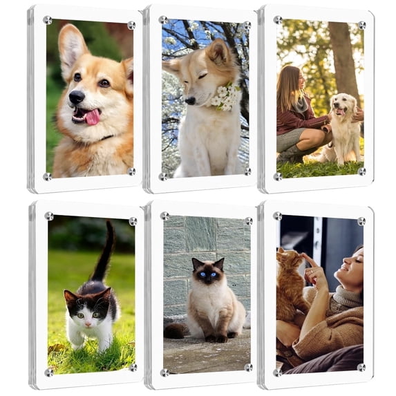 6 Pack- 4x6 inch Acrylic Fridge Magnetic Frame, Acrylic Photo Picture Frames,Double Sided Photo Refrigerator Magnet Picture Frame for Fujifilm Instax Mini,Clear Picture Display Frame