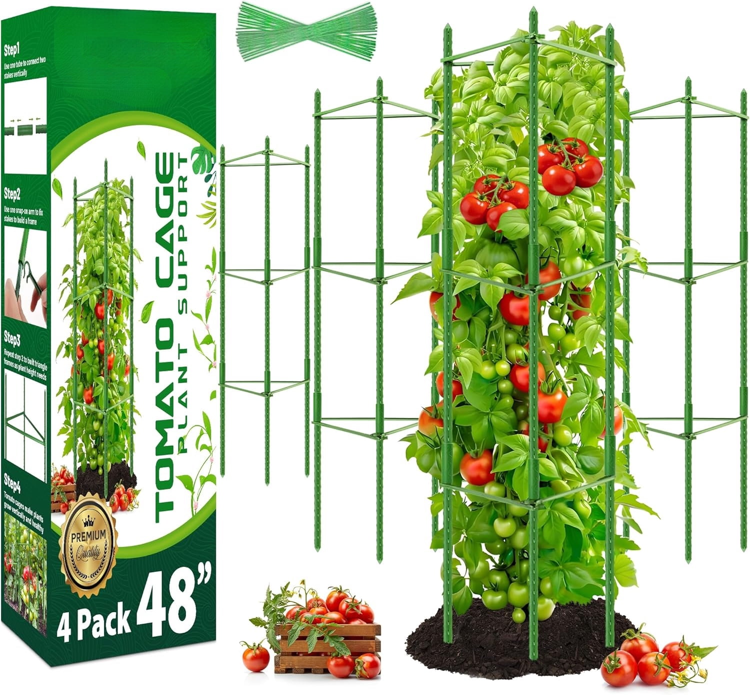 6 Pack 5.2 FT Tomato Cages for Garden- 63inches Heavy Duty Garden Stakes, Adjustable Tall Tomato Plant Support Tomato Trellis Cage for Pots, Raised Garden Bed, Climbing Vegetables Plants Flowers
