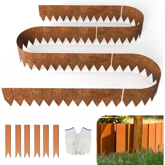 6 Pack 5.5" H x 40" L Garden Metal Landscape Edging Border with Pre-Rusted, No-Dig Hammer-in (20FT Total)