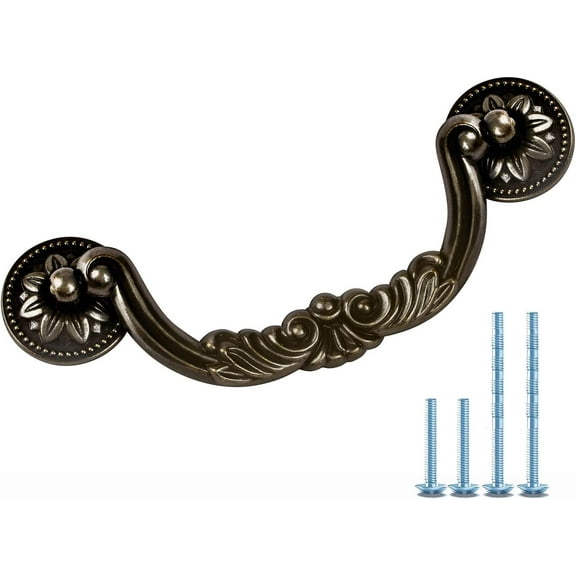 6-Pack 5" Cabinet Handles and knobs Kitchen Drawer Pull Down Ring Vintage Dresser Drawer Handle (Antique Black, 5" Hole spacing)