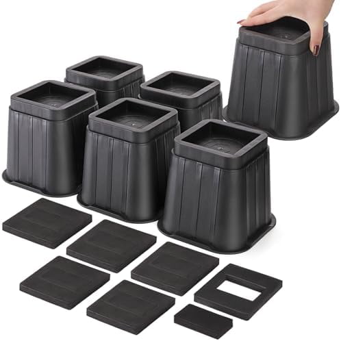 6 Pack 5 Inch Bed Furniture Risers, Black Heavy Duty Furniture Frame Lift Square Bed Leg Elevator for Bed, Couch, Desk, Chair, Sofa, Table, Support up to 3000 Lbs$$Home Decor, Kitchen, & Other