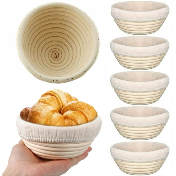 6 Pack 5 Inch Bread Proofing Basket,Bexikou Natural Rattan Proofing Bowl, Sourdough Bread Bakery Basket with Cloth Liner,Round Bread Basket for Bread Making
