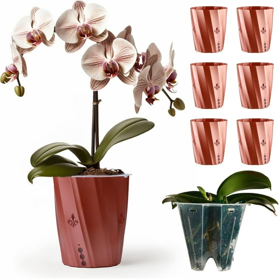 6 Pack 5-Inch Orchid Pot and Self-Watering Pots for Indoor Plants - Perfect Planter for Orchids, African Violet Pots - Long-lasting Moisture Supply - Choose from 3 Elegant Colors!(Rose Gold)