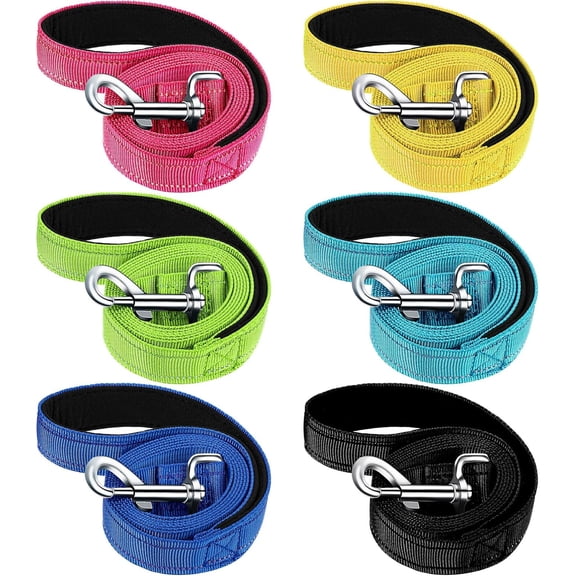 6 Pack 5 ft Nylon Dog Training Leashes Bulk for Medium and Large Dogs Heavy Duty Padded Handle Puppy Leash Traction Rope for Walking, Play, Camping