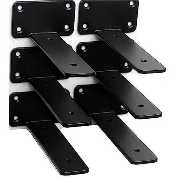 6 Pack - 5 inch Black Hidden L Shelf Bracket (1/5 Inch Thicked) Iron Floating Shelf Brackets Rustic Industrial Metal Brackets for Shelf Support