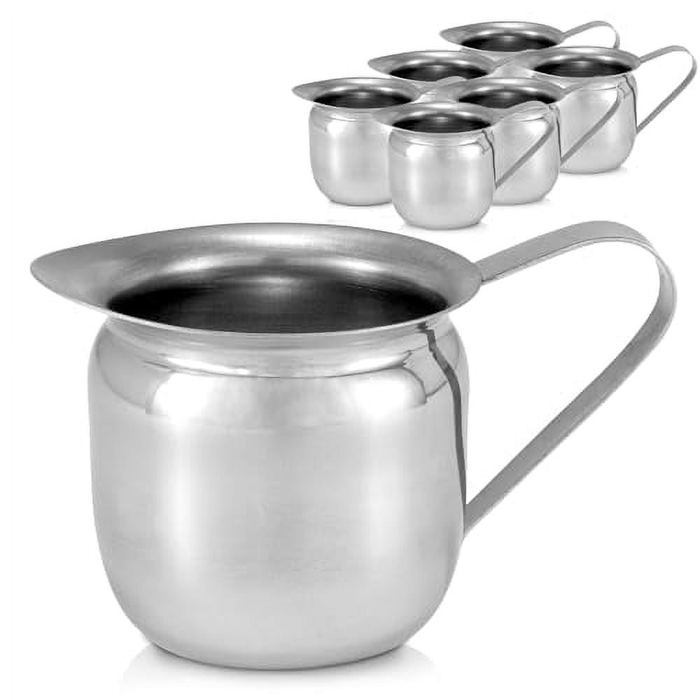 [6 Pack] 5 oz Creamer Pitcher - Stainless Steel Bell Creamers, Mini Cup Container for Serving Milk, Coffee Cream, Salad Dressing, Maple Syrup, Sugar, Espresso Machine for Restaurant, Cafes, Home use