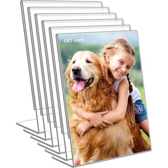 6 Pack 5"x 7" Clear Acrylic Self Standing Picture FramesPhoto Frame Stand Perfect for Showcasing Memories Tabletop Display for Home or Office DcorVertical