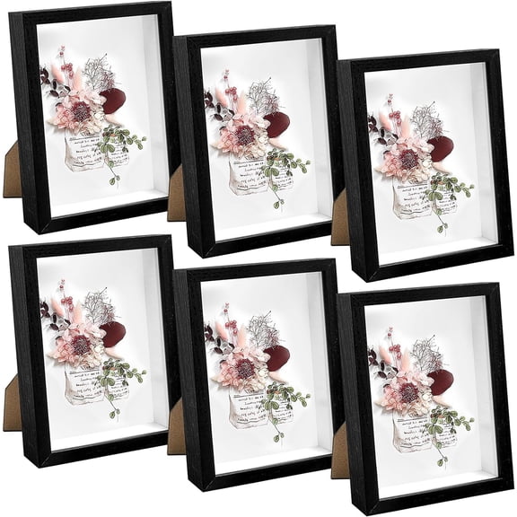 6 Pack 5 x 7in Shadow Box Picture Frame 3D Frames Shadow Box 1.2 Inch Interior Depth Shadow Boxes Display Cases for Memorabilia, Pictures, Flowers, Medals, Tickets,Black