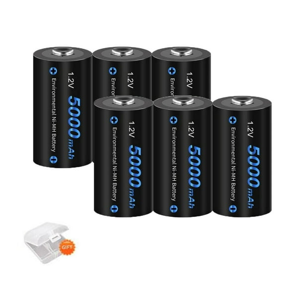 6 Pack 5000mAh 1.2V Ni-MH High Capacity C Size Rechargeable Batteries with 3 Pack Battery Case