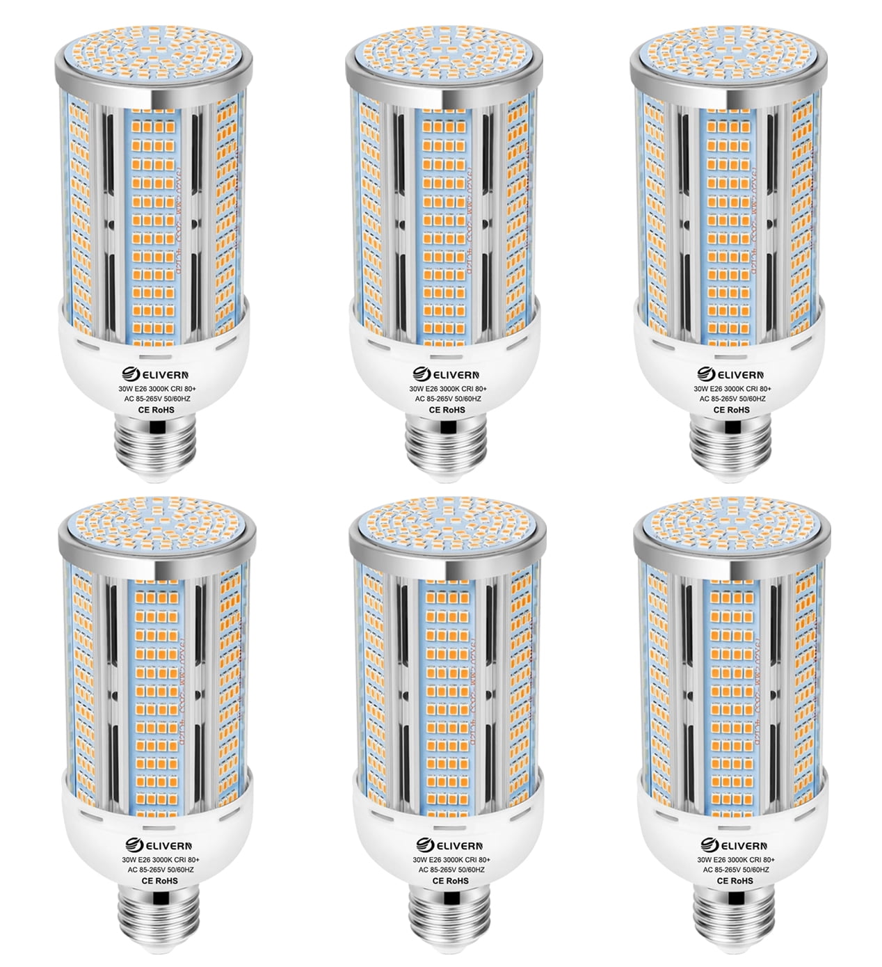 6 Pack 50W LED Corn Light Bulb 6000 Lumen Led Corn Bulb Super Bright 3000K Warm White E26/E27 Base LED Light Bulb for Home Garage Lighting Garage Backyard Office Household
