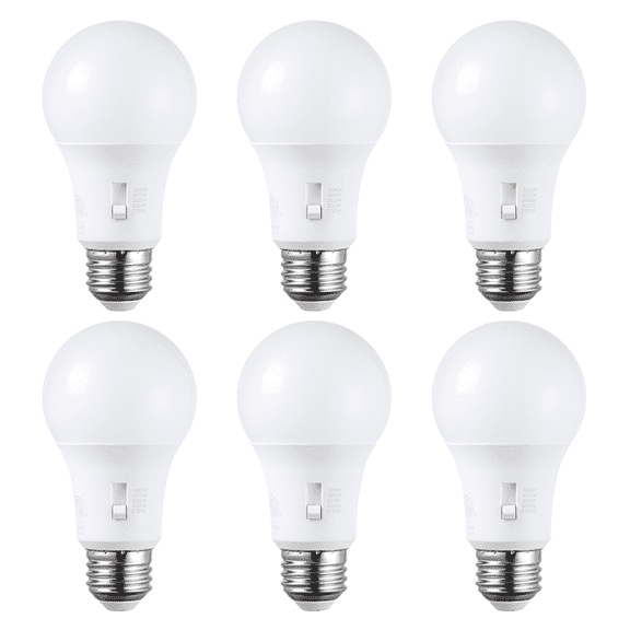 6 Pack 5CCT A19 LED Light Bulb, Dimmable, E26 Base, 2700K/3000K/3500K/4000K/5000K Selectable, 800LM, UL FCC Listed