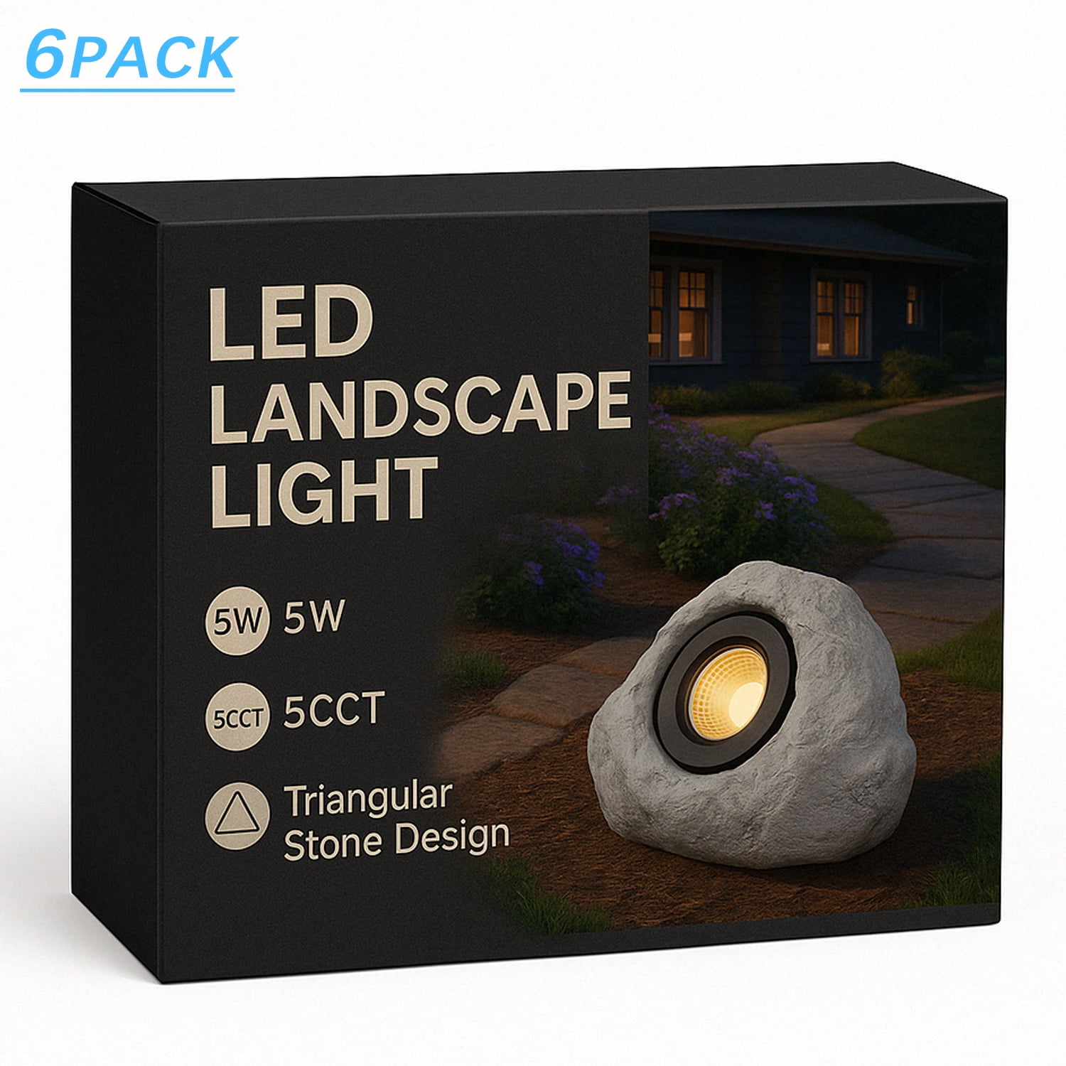 6 Pack 5CCT LED Outdoor Stone Lights, 12-24V AC/DC, 5W Low Voltage Outdoor Landscape Spotlights for Garden & Yard, Triangular Stone Light, IP65 Weatherproof, Light Gray