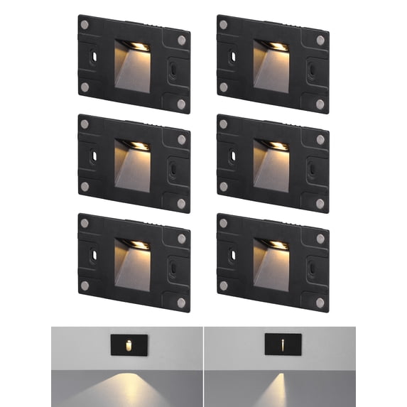 6 Pack LED Horizontal 5CCT Step Lights, Replaceable Magnetic Faceplat Indoor Stair Light, Dimmable, Black