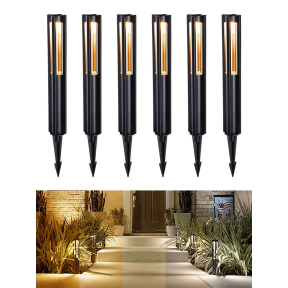 6 Pack 5CCT Low Voltage Pathway Lights, Outdoor LED Landscape Lighting, Aluminum, 12-24V AC/DC, ETL, IP65, 1800K/2700K/3000K/4000K/5000K Selectable, Black