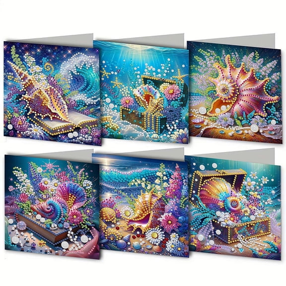 6 Pack 5D DIY Diamond art Painting Greeting Card Kit, Diamond Art Christmas Birthday Holiday Greeting Card, Art Crafts Kit Creative Gift