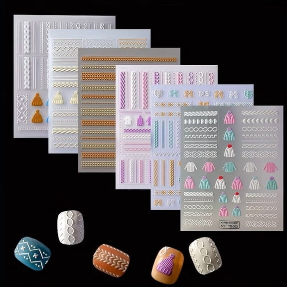 6 Pack 5D Embossed Dot Pattern Nail Art Stickers - Waterproof Self-Adhesive Nail Wraps for DIY Manicures