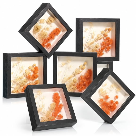 6 Pack 5x5 Shadow Box Frames, Black Oak Display Cases for Photos, Dried Flowers, Tickets and Keepsakes, Tabletop Decor for Weddings, DIY Crafts and Home