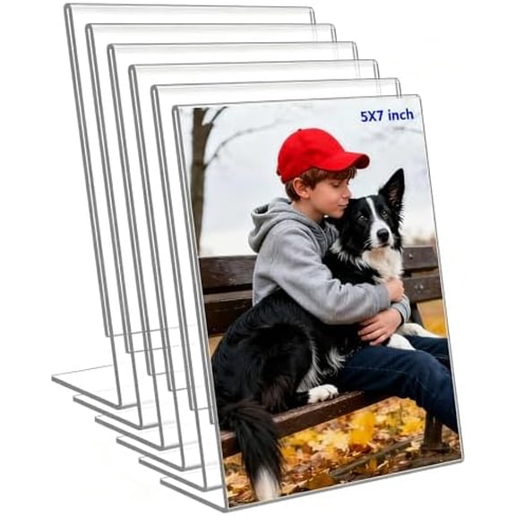 6 Pack 5x7 Inch Acrylic Self Standing Picture Frames,Clear Photo Frame Stand Tabletop Display for Home or Office DcorVertical