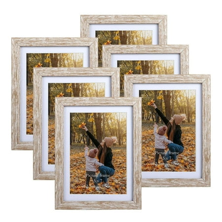 6 Pack 5x7 Picture Frame Set Matted to Display Photos 5x7 with Mat or 6x8 without Mat for Wall and Tabletop Decoration,Gray