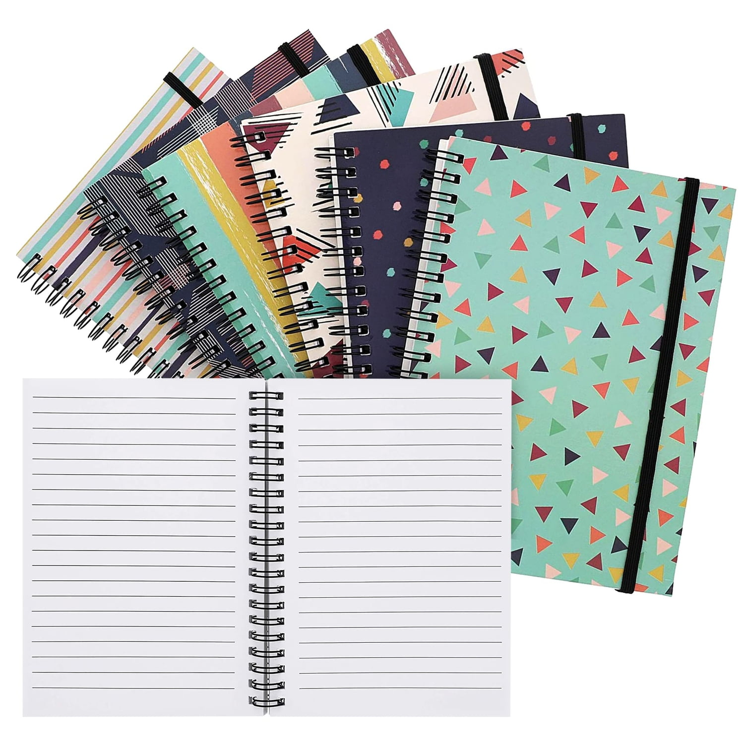 6 Pack 5x7 Bound Size Spiral Notebooks with Pocket