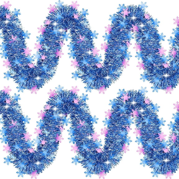 6 Pack 6.56ft Christmas Blue Tinsel Garlands with Pink Blue Snowflake for Home Mantle Fireplace Stairs Door Xmas Tree Holiday Party Decor, Metallic Twist Hanging Tinsel Garland for Christmas Decorat