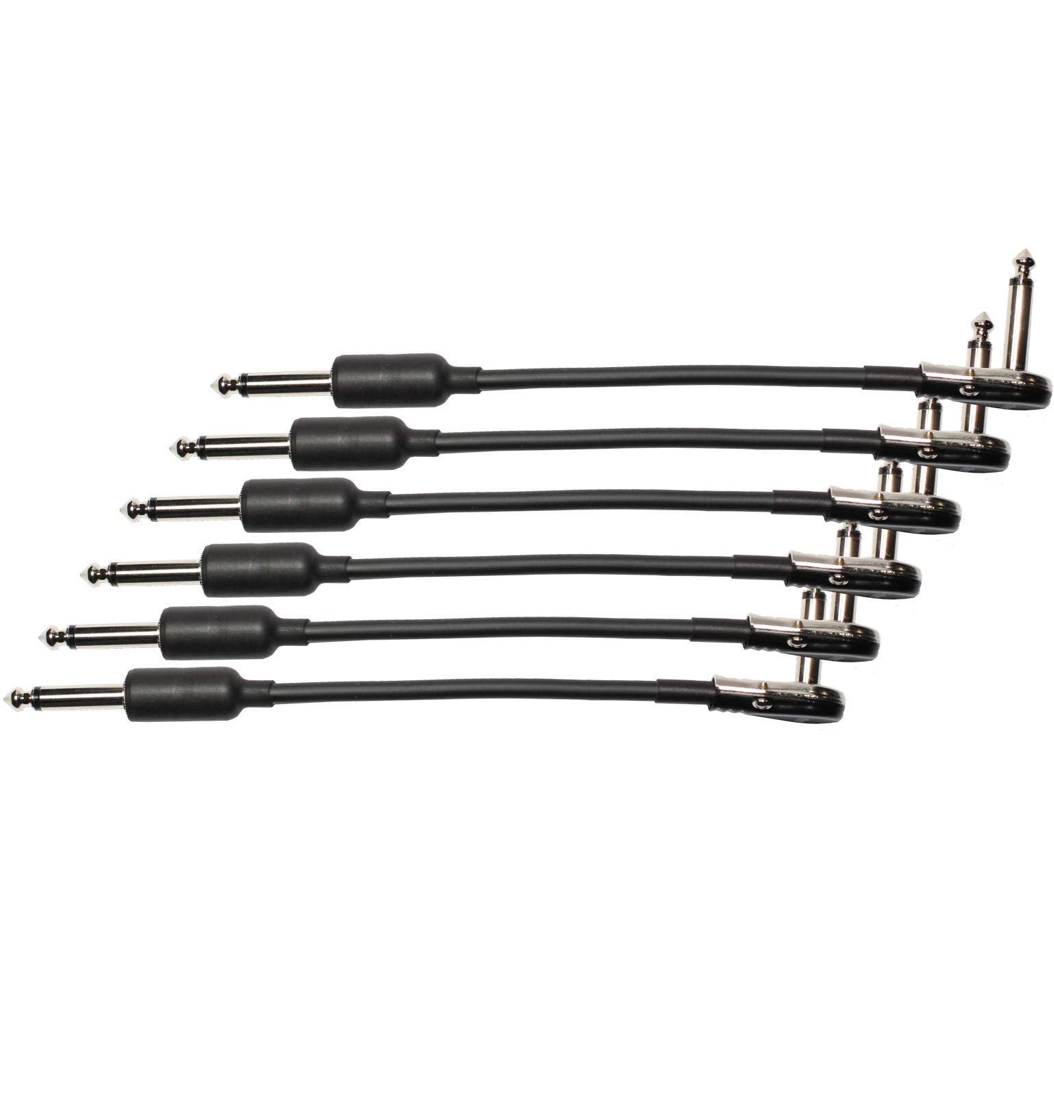 6-Pack 6" Castline Silver Mogami 2319 Guitar Pedal Board Effects Switcher Patch Cable 1/4 TS Low Profile and Short Barrel Connectors