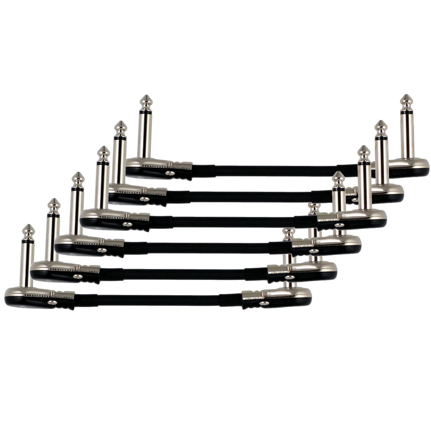 6-Pack 6" Castline Silver Mogami 2319 Guitar Pedal Board Patch Cable TS Low Profile Pancake Connector