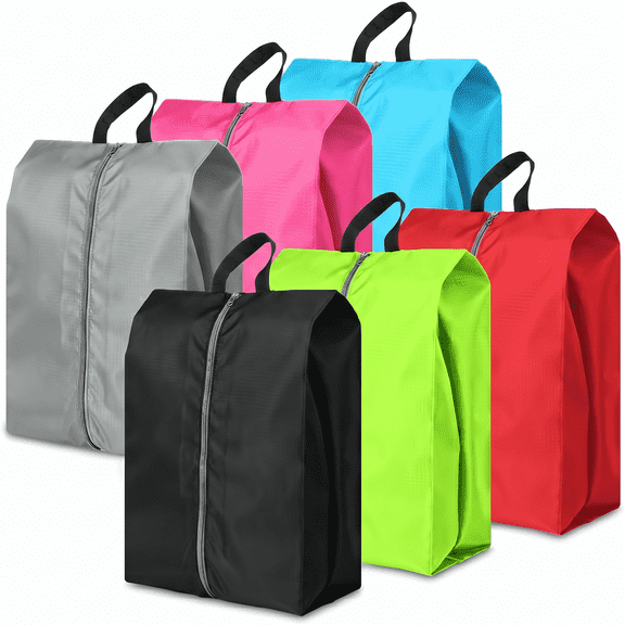 6-Pack 6-Color/Black(10*7*17 inches) Waterproof Travel Shoe Bags - Large Zippered Portable Shoe Storage Bags for Packing, Travel Essentials for Men & Women