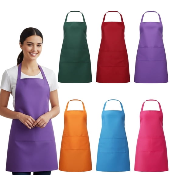 6-Pack 6-Color Plain Bib Aprons with 2 Pockets - Unisex Aprons for Women Men Cooking, Baking, Painting & Crafting