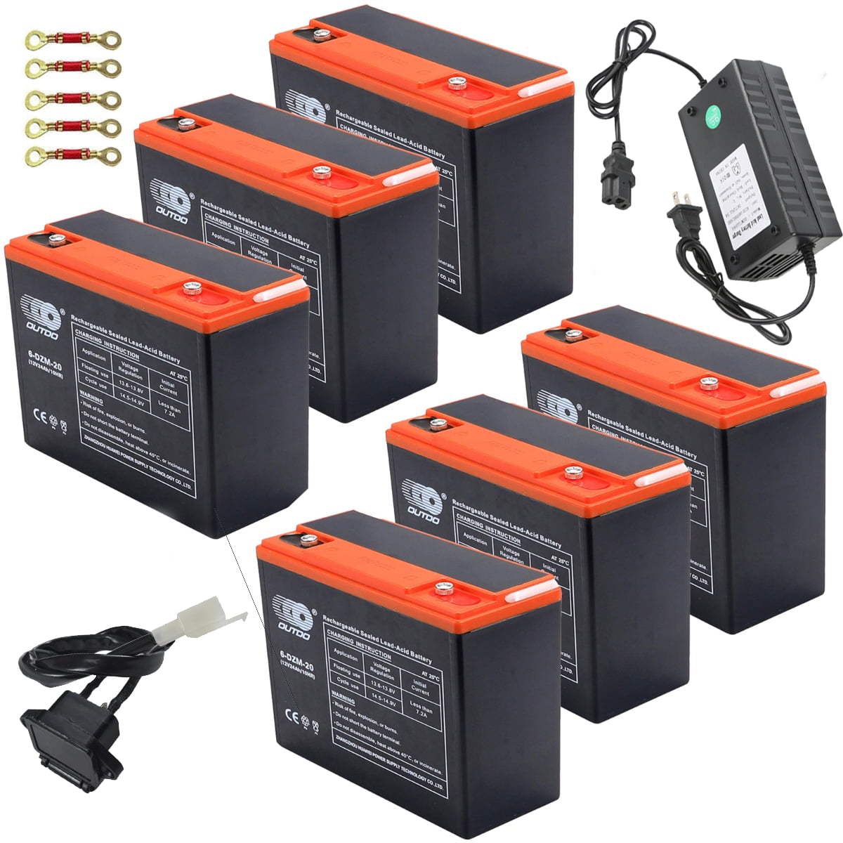6 Pack 6-DZM-20 6DZM20 12V 24Ah Rechargeable Lead Acid Battery + 72V Charg for Mobility Scooter Electric Go Kart Golf Cart Wheelchair Razor Dirt Quad Bike ATV UTV Lawn Mower