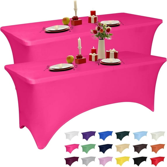 6 Pack 6 Feet Pink Spandex Tablecloth for Rectangular Tables, Fitted ...