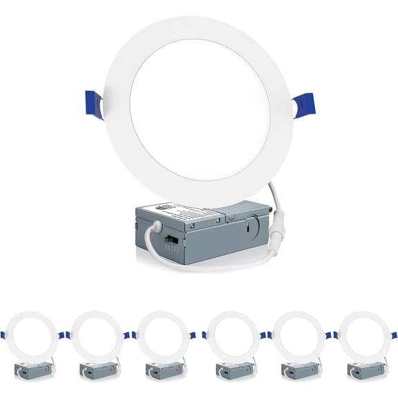 6 Pack 6 Inch LED Recessed Ceiling Light, 2700K/3000K/3500K/4000K/5000K Selectable, Dimmable 12W=110W, 1050LM, IC Rated Can-Killer Downlights with Junction Box, ETL and Energy Star Listed