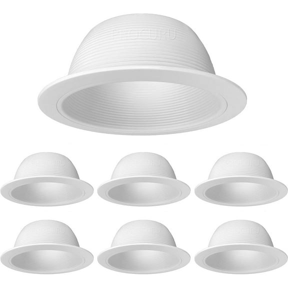 6-Pack 6" Metal Recessed Can Light Trim Cover, Step Baffle with Ring, White (Trim Only, Bulb Not Included)