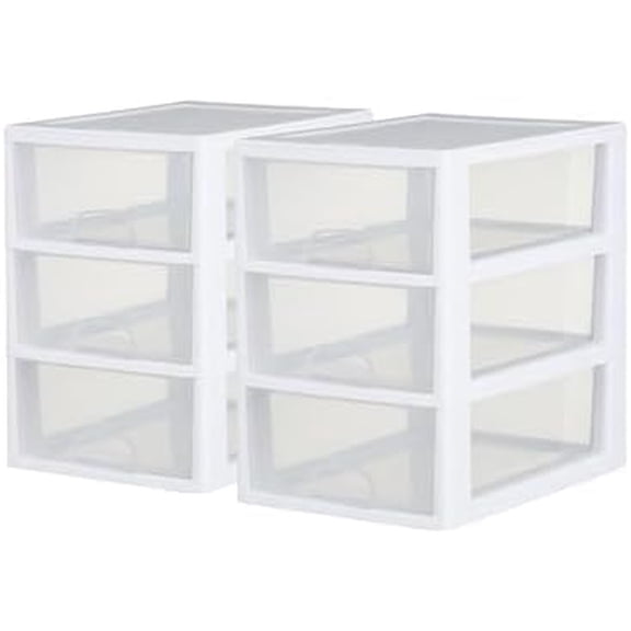 6-Pack 6 Quart Stacking Drawer, Clear Storage Closet Organizer, White Frame - Stackable Modular Plastic Drawers for Clothes, Accessories, Craft Supplies, Shoes or Linens