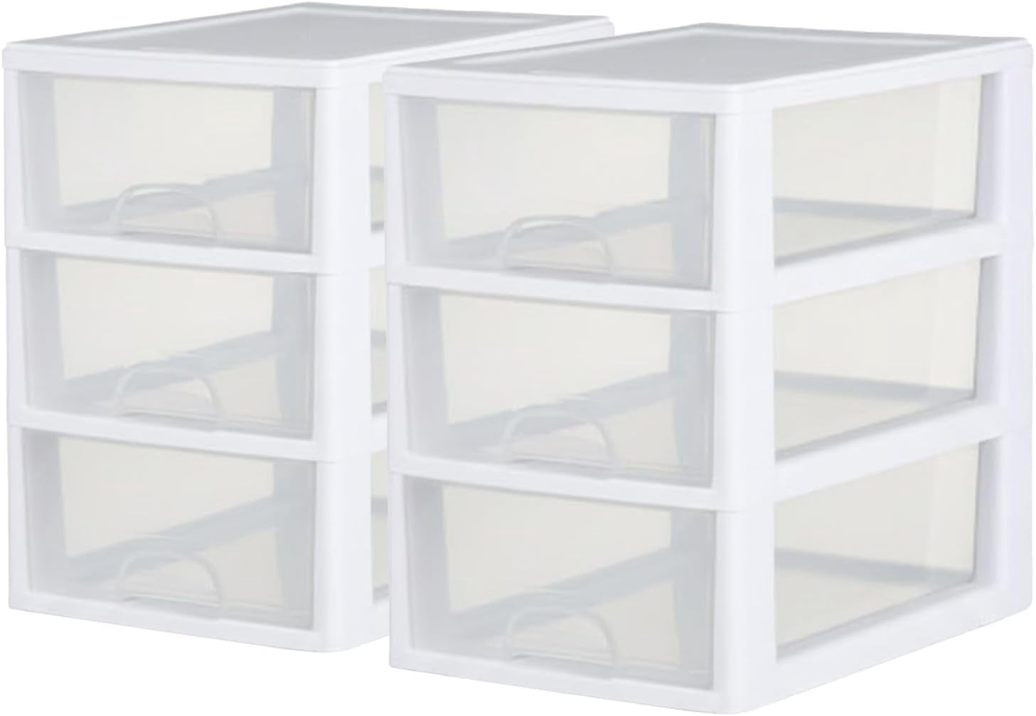 6-Pack 6 Quart Stacking Drawer, Clear Storage Closet Organizer, White Frame - Stackable Modular Plastic Drawers for Clothes, Accessories, Craft Supplies, Shoes or Linens