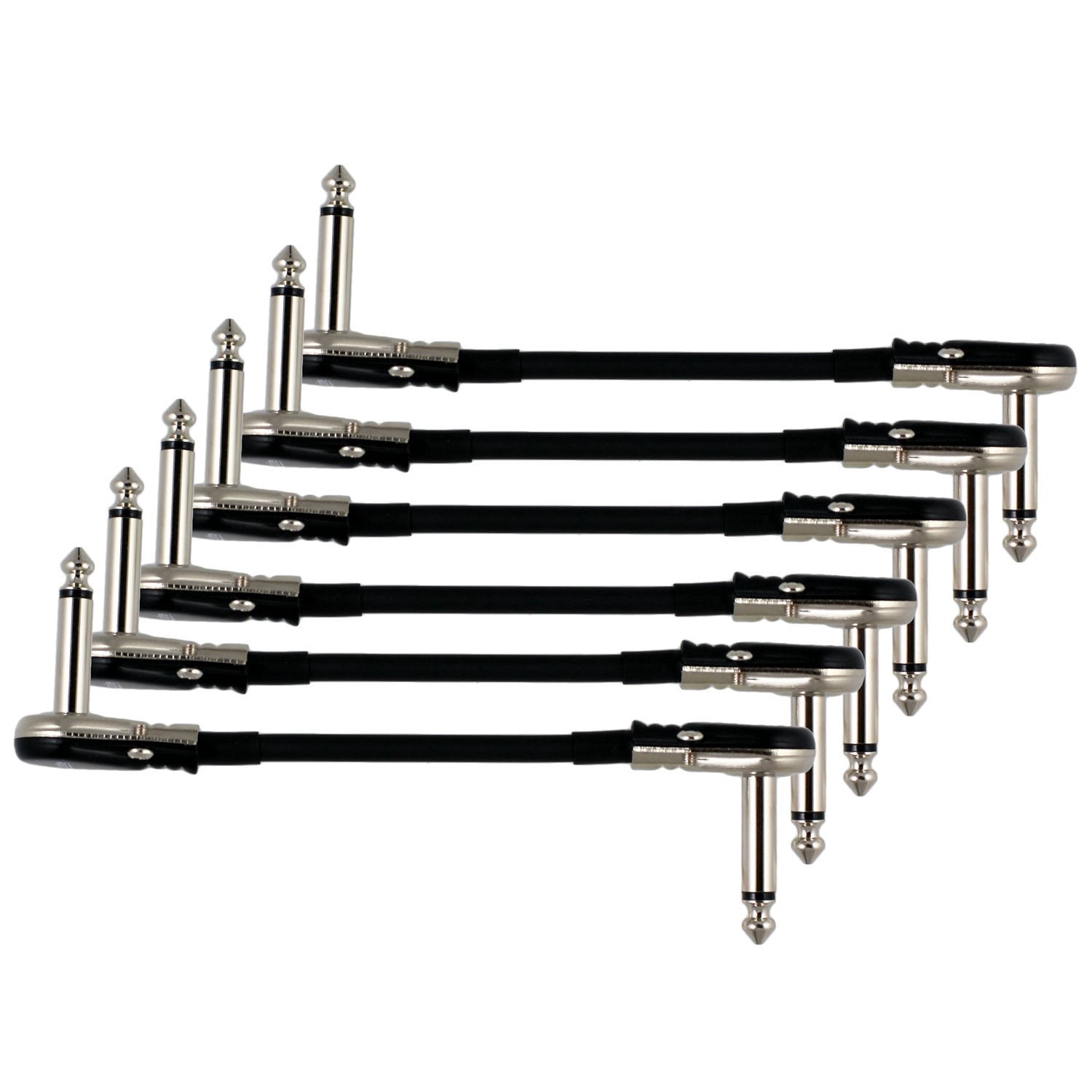 6-Pack 6" S-Shape Castline Silver Mogami 2319 Guitar Pedal Board Patch Cable TS Low Profile Pancake Connector