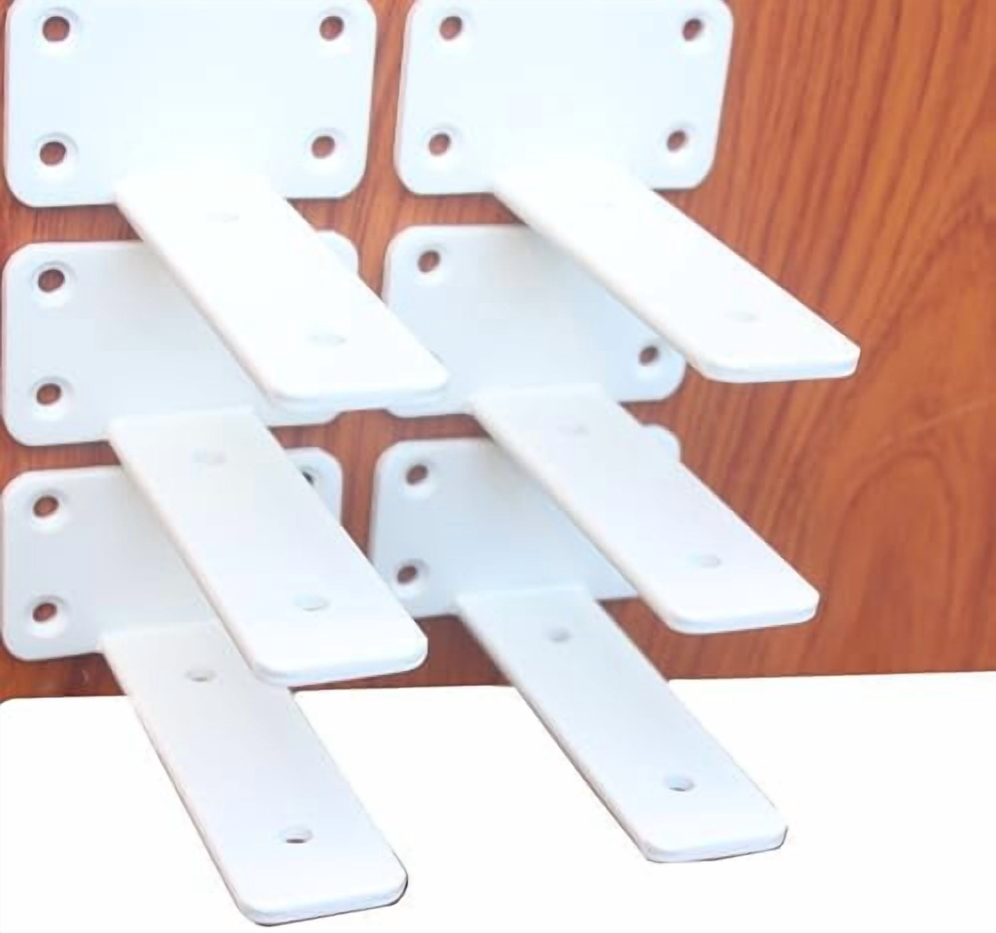 6 Pack - 6 inch White Hidden L Shelf Bracket (1/5 Inch Thicked) Iron Floating Shelf Brackets Rustic Industrial Metal Brackets for Shelf Support
