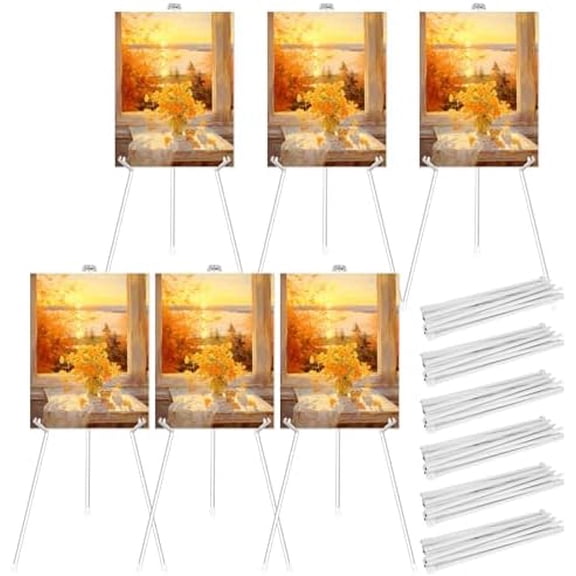 6 Pack 63 Inch Easel Stand for Display, White Easel Stand for Sign, Portable Foldable Aluminum Alloy Easels, Folding Easel for Signs Wedding Logos, Arts, Painting, Adjustable Floor Easels$$Office