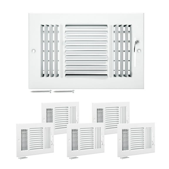 6 Pack 6x10 Inch Floor Registers HVAC 3 Direction Iron Vent Grilles Rustproof Anti Peeling Adjustable Metal Damper Air Deflector for Home Office Wall Ceiling White