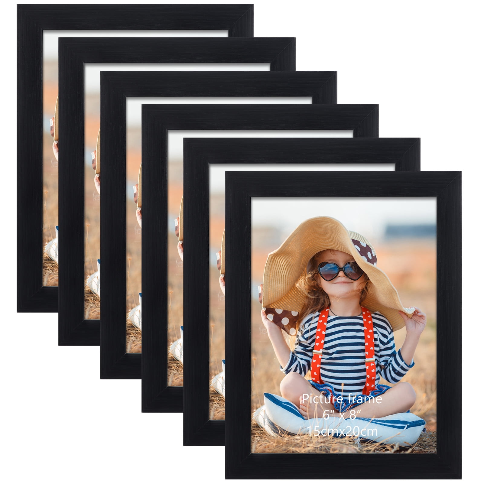 6 Pack 6x8 Picture Frame, Black Photo Frame 8 by 6 for Wall or Tabletop  Display