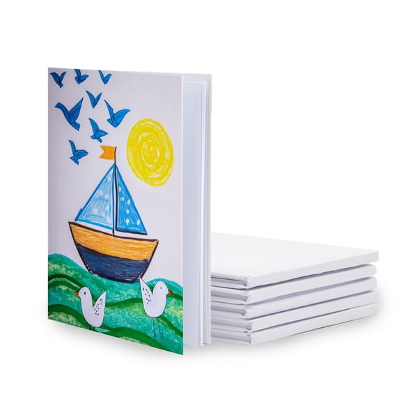 Paper Junkie Blank Books for Kids to Write Stories - 6 x 8 In, White, Pack of 6 - Unlined Hardcover Sketchbooks - Drawing Notebook for Kids