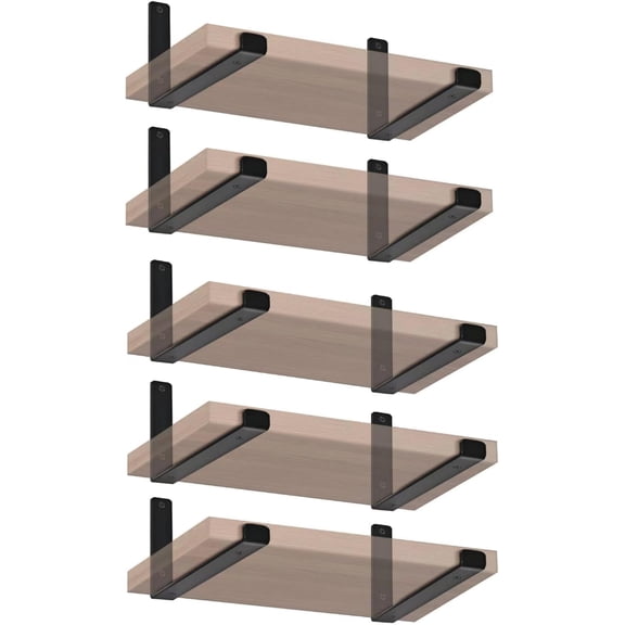 6 Pack - 7.25" L x 4" H x 1.5" W J Lip Shelf Brackets Rustic Farmhouse Iron Wall Floating Shelf Bracket Metal Shelf Bracket Industrial Shelf Supports with Screws Black