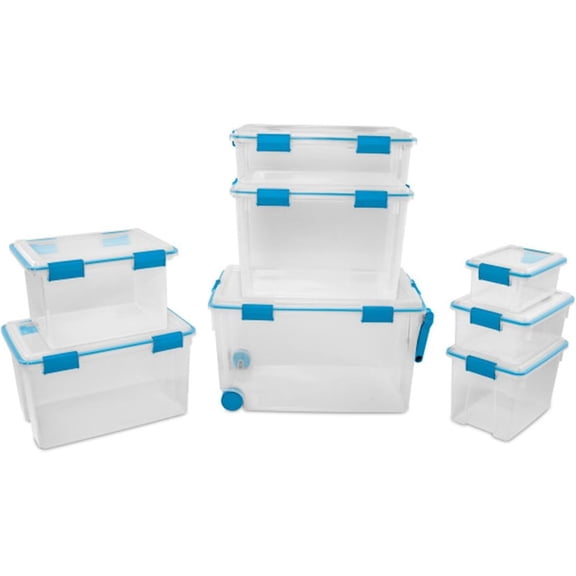 6-Pack 7.5 Quart Weather-Resistant Gasket Storage Boxes with Latching Lids Heavy-Duty Organizing Containers for Closet Bathroom & Office