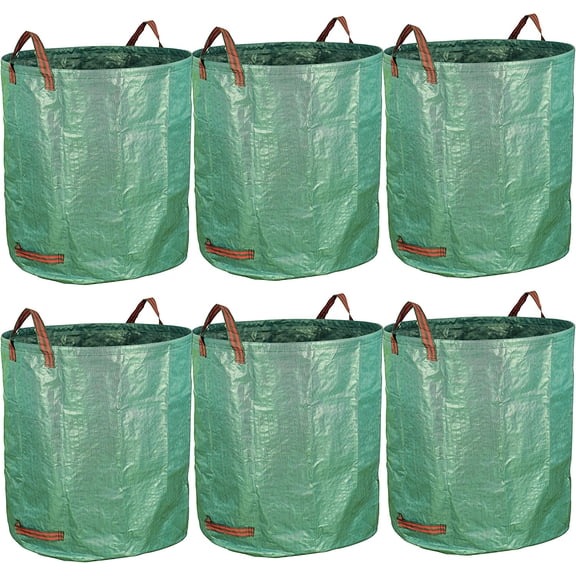 6-Pack 72 Gallon Yard Waste Bags, Reusable Heavy Duty Collapsible Garden Leaf Bags with Plastic Ring, Stand-Up Yard Waste Bin for Leaves, Lawn Debris & Grass Clippings