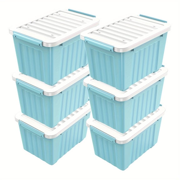 6-Pack 72 Quart Plastic Storage Bins with Lids & Wheels, Blue, Stackable Secure Latches Organizer Containers for Home Office Pantry Garage Basement Indoor & Outdoor Use