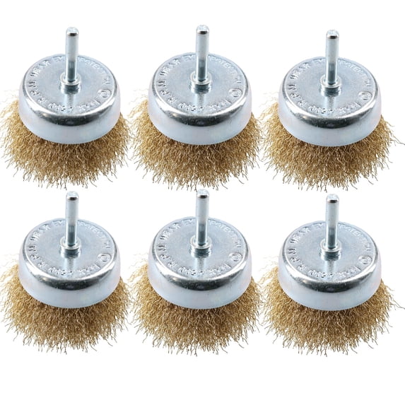 6 Pack 75mm Steel Wire Cup Brush For Drills Brass Coated Rust Paint Remover