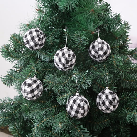 6-Pack 7cm Fabric-Wrapped Christmas Tree Ornaments in Red and Black with Hanging String